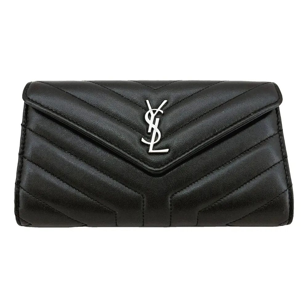 Yves Saint Laurent Monogram Black Lambskin LouLou Large Flap Wallet